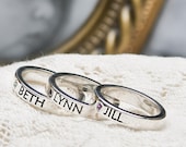 Stackable Mothers Name Ring with Birthstone in Sterling Silver