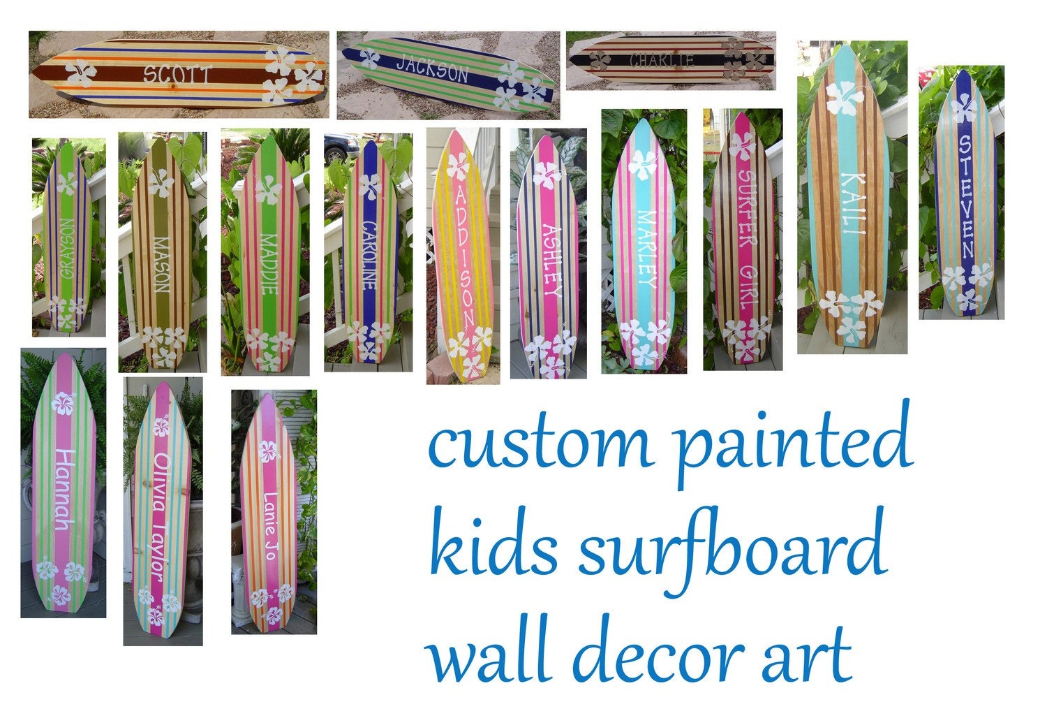 4FT SURFBOARD.  Personalized. Hawaiian Beach Wall art. Surf Decor. Wedding Guest Sign In Board for Beach Wedding. 150 Designs Unisex Style