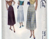 Vintage 1949 McCall's 7679 Sewing Pattern Misses' Pleated Skirt Size 28
