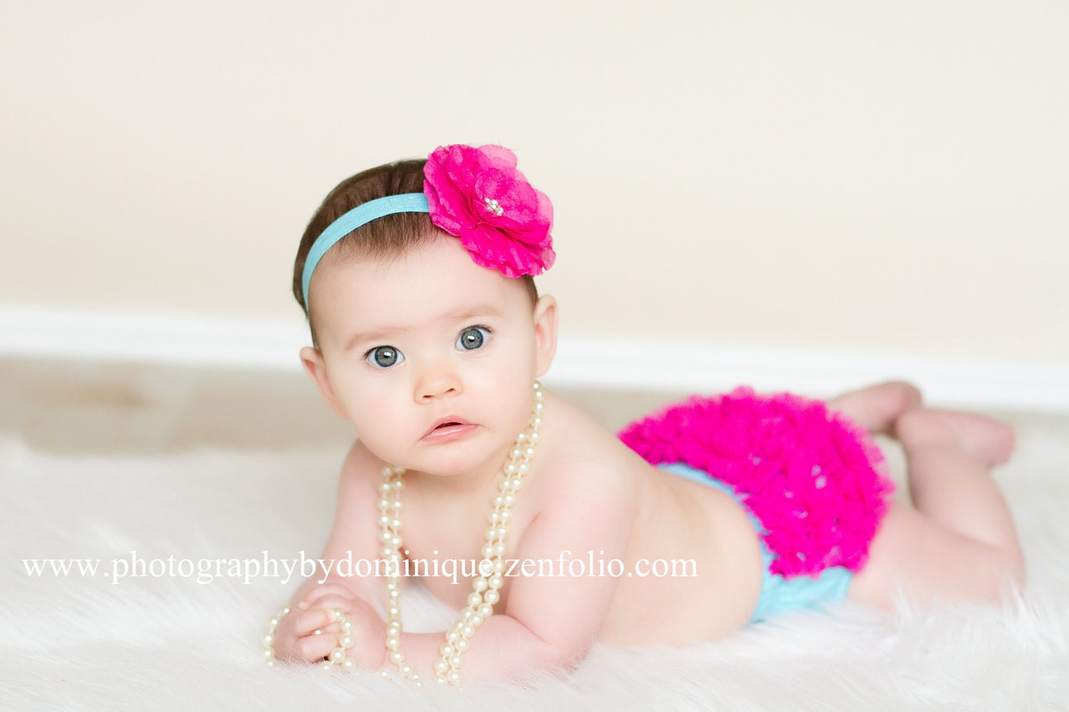 Baby Bloomer Ruffle Bum and Headband Photo Prop Set- Hot pink and Turqouise great color combo.