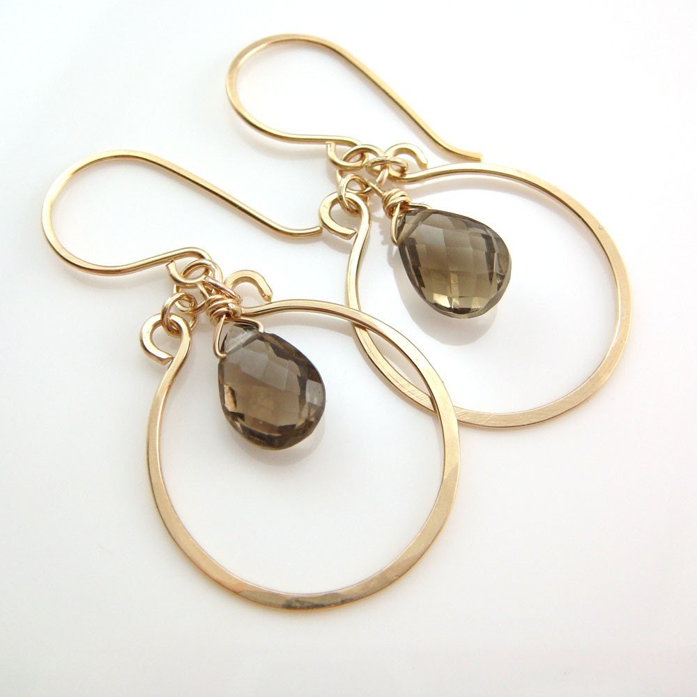 Coffee Brown Chandelier Earrings 14k Gold Fill, Gemstone Dangle Earrings, Smoky Quartz, aubepine