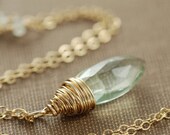 Green Amethyst Necklace Wrapped in 14k Gold Fill, Gemstone Pendant, February Birthstone, Handmade Necklace, aubepine