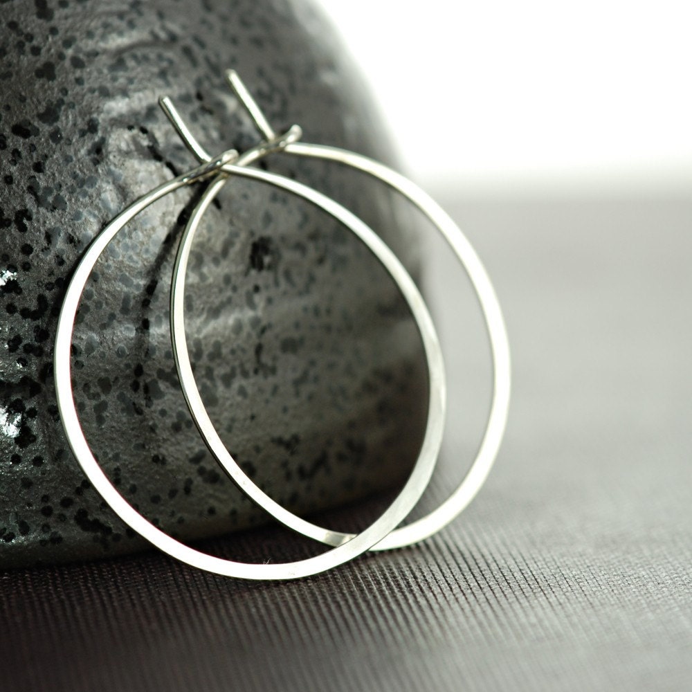 Sterling Silver Hoop Earrings, 1 Inch Hoop Earrings, Handmade