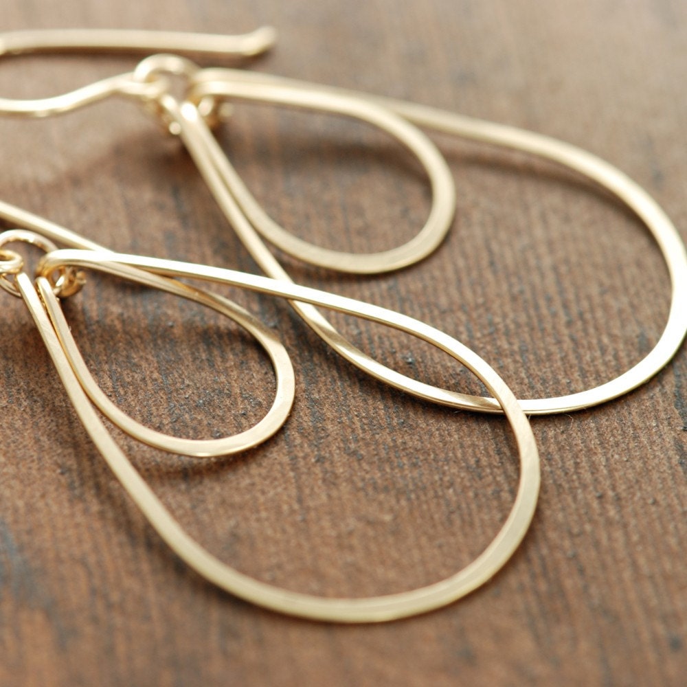 Hoop Earrings 14k Gold Fill, Layered Teardrops, Metal, aubepine