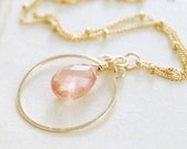 Oregon Sunstone Necklace in 14k Gold Fill, Glowing Peach Schiller Gemstone, Fall Fashion, aubepine
