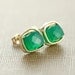 Gold Post Earrings, Emerald Green Onyx Gemstone Earrings, May Birthday Jewelry, Handmade, aubepine