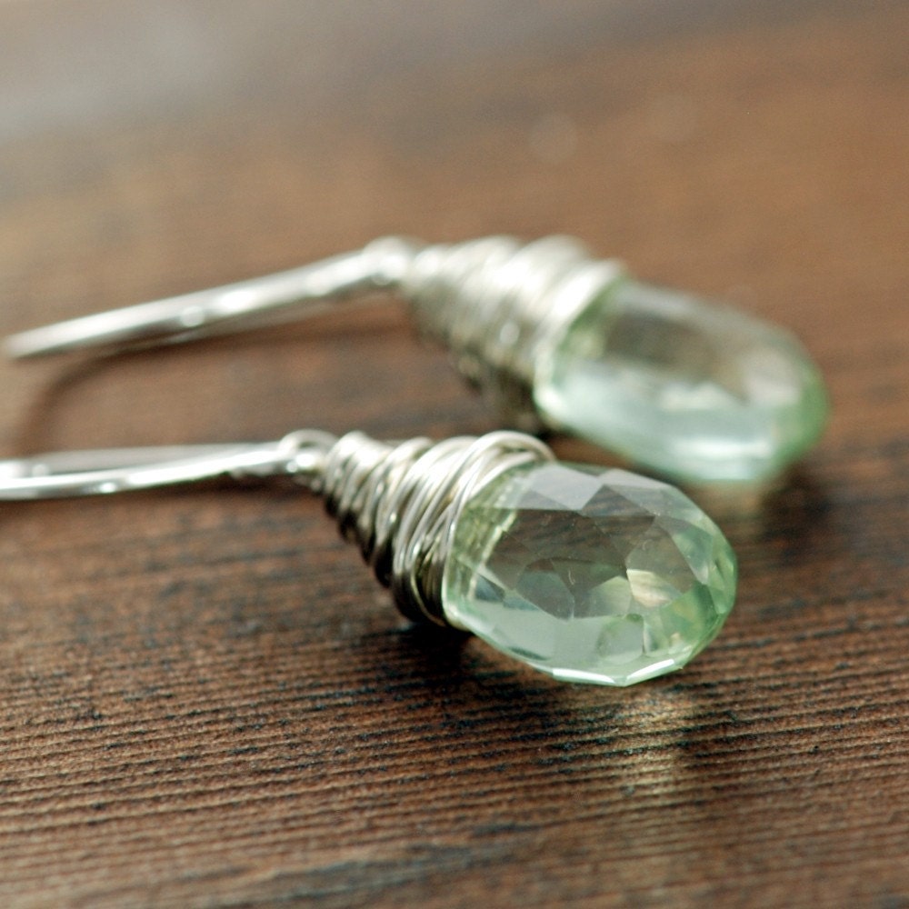 Green Amethyst Earrings Sterling Silver, February Birthstone Earrings, Gemstone Dangle Earrings, aubepine
