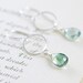Silver Hoop Earrings With Dangling Teal Gemstones, Green Quartz Drop Earrings, aubepine