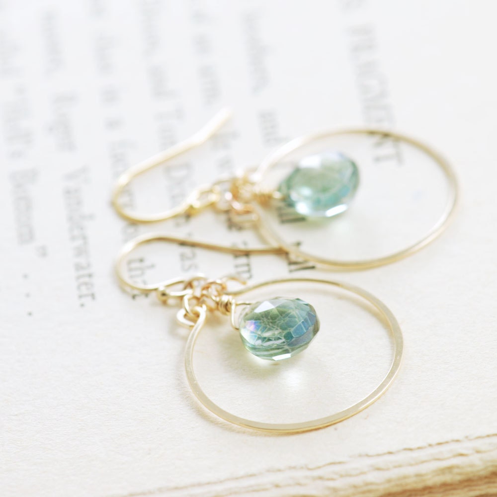 Teal Quartz Chandelier Earrings 14k Gold Fill, Aqua Green Gemstone Earrings, Bohemian Jewelry, aubepine