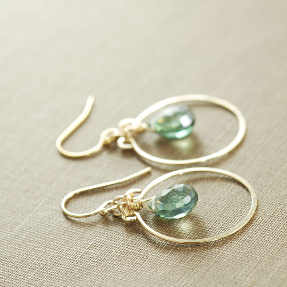 Teal Quartz Chandelier Earrings 14k Gold Fill, Aqua Green Gemstone Earrings, Bohemian Jewelry, aubepine