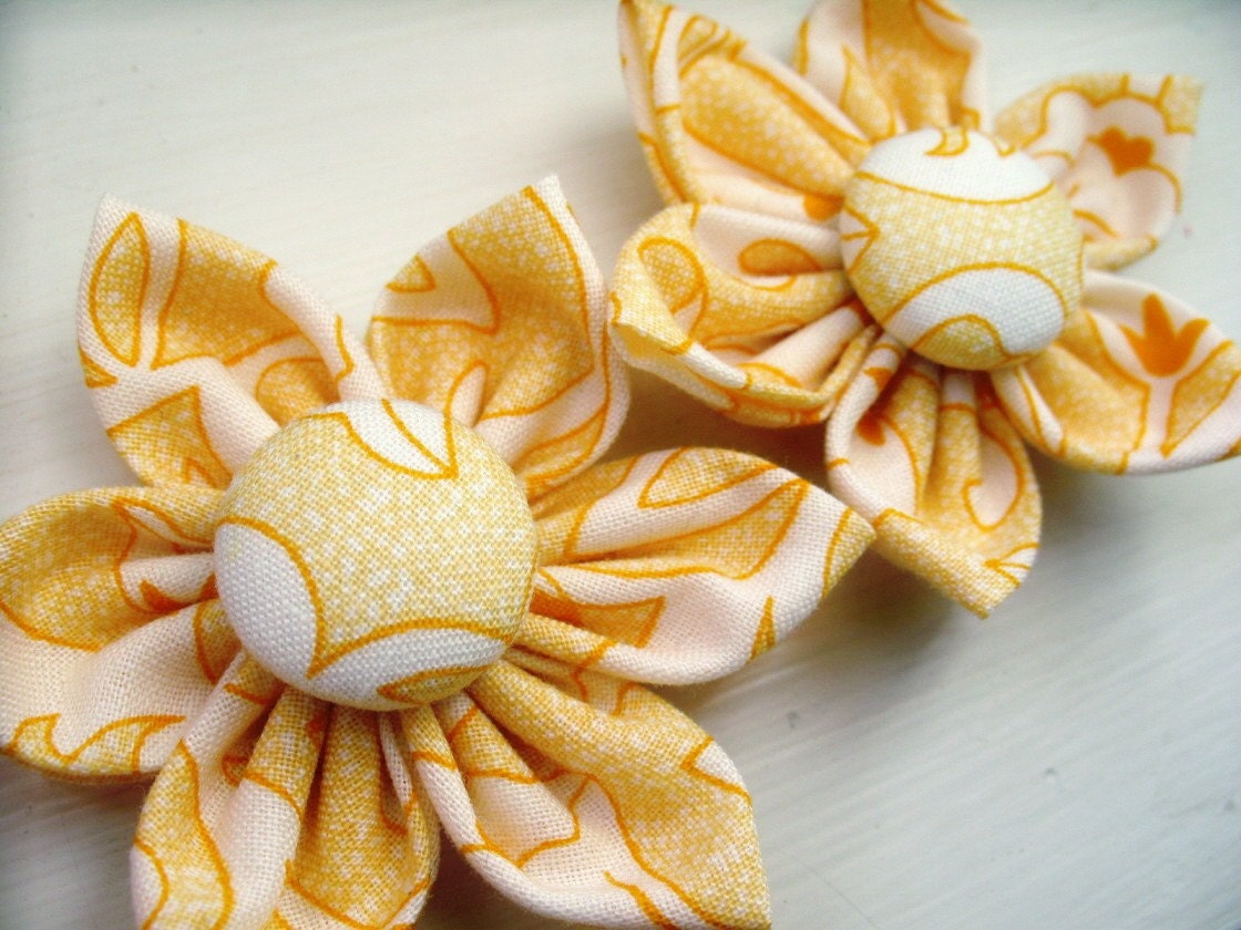 LAST CHANCE Handmade Fabric Flowers with Covered Button Center - Golden Morning Glory