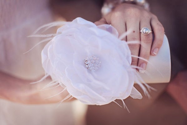 Bridal Accessories - Bridal Clutch as seen on stylemepretty.com/  Satin Clutch Ivory Fabric Flower
