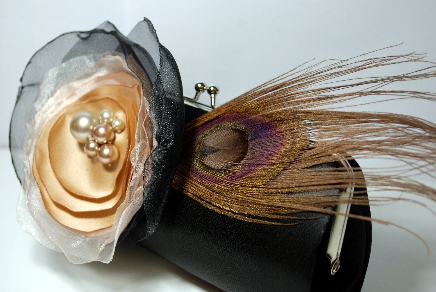 Formal Clutch - Black and Nude - Bridesmaid Bouquet Clutch - Custom Clutch Collection - Bridal Clutch - Personalized Clutch