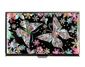 Mother of Pearl Business Credit Name Card Holder ID Money Case with Patchwork Design