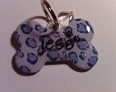 Handpainted Dog Cat  Pet ID tag Purple Leopard Print Sparkle Customized