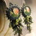 VICTORIAN ROSES -- Printed Cabochon Beading Pearls Sterling Silver Earrings