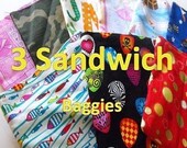 Reusable Sandwich Bag Set -- Mix and Match -- 3 Sandwich Bags