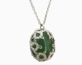 Lace Covered Aventurine Stone Sterling Silver Necklace