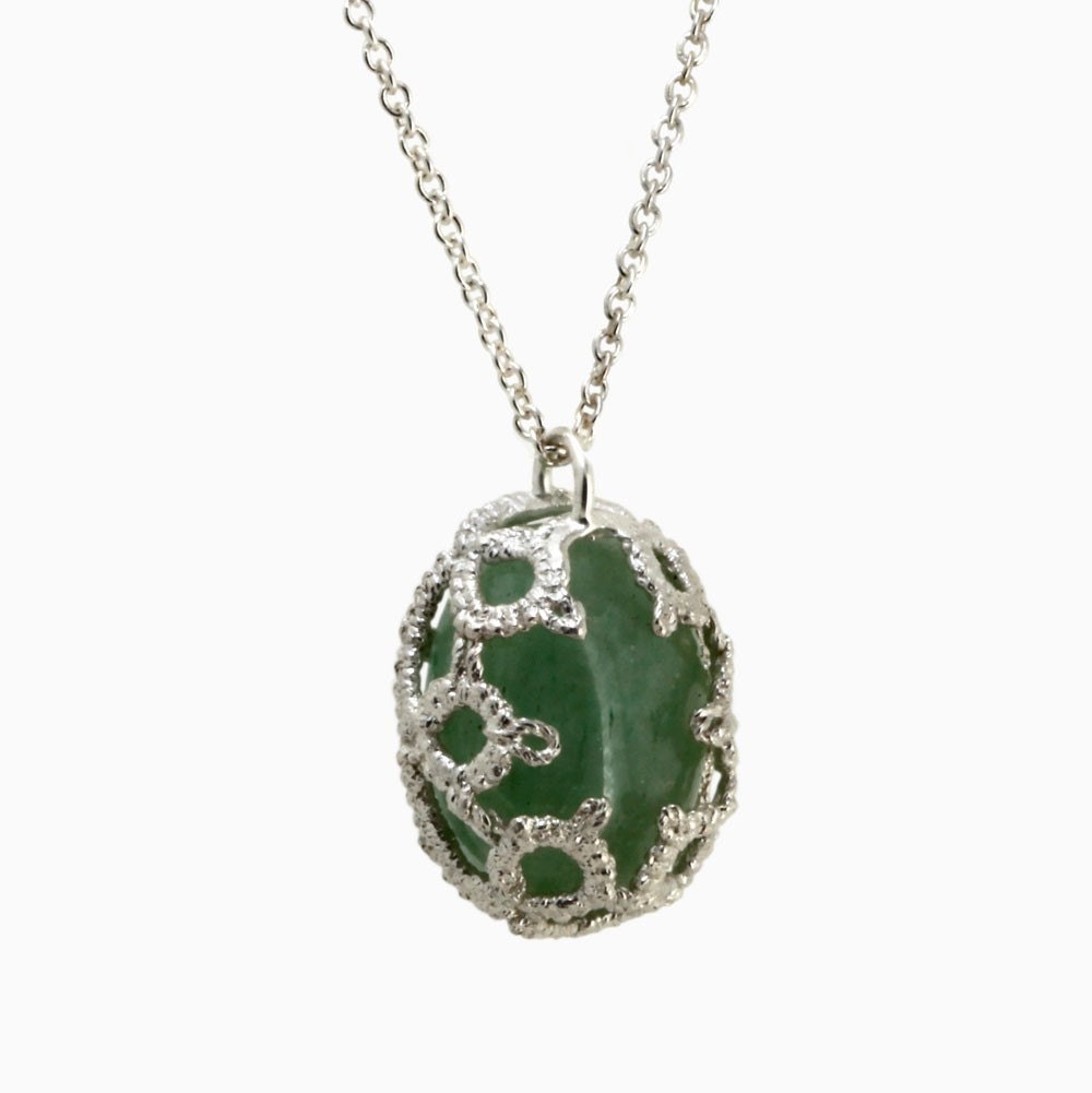 Lace Covered Aventurine Stone Sterling Silver Necklace