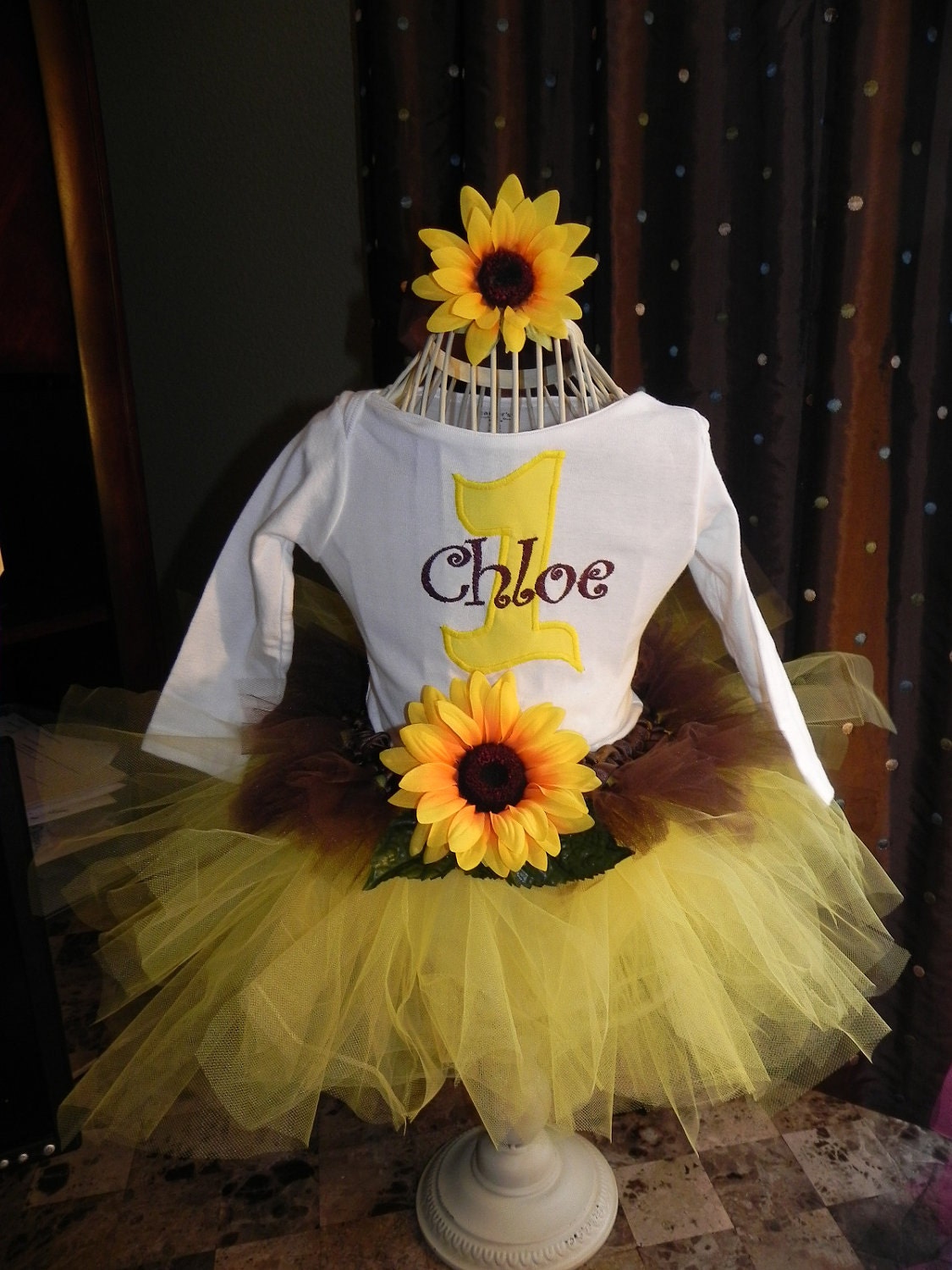Sunflower Birthday tutu outfit, Boutique bow, head band, Great for 1st 2nd 3rd Birthday CAN embroider monogram