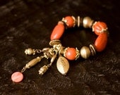 Coral and Amber Dangle Charm Bracelet