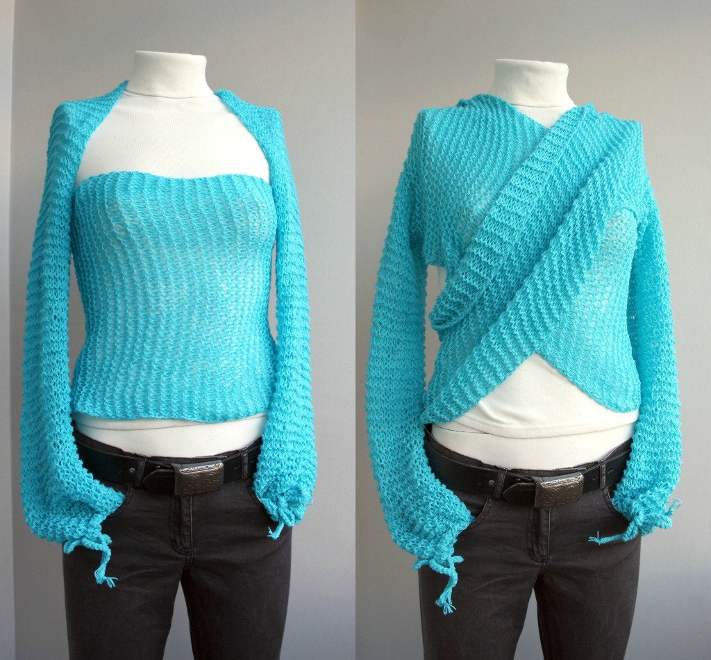 FREE Shipping Long Sleeve Turquoise Blue Bolero Scarf Shawl Neckwarmer Mothers Day Gift under100
