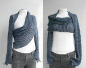 Free Shipping Long sleeve Indigo Denim Blue  Bolero Scarf Shawl Neckwarmer Gift Under 100 Mothers Day Gift