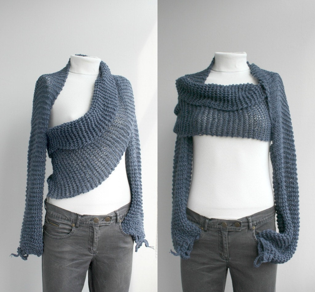 Free Shipping Long sleeve Indigo Denim Blue  Bolero Scarf Shawl Neckwarmer Gift Under 100 Mothers Day Gift