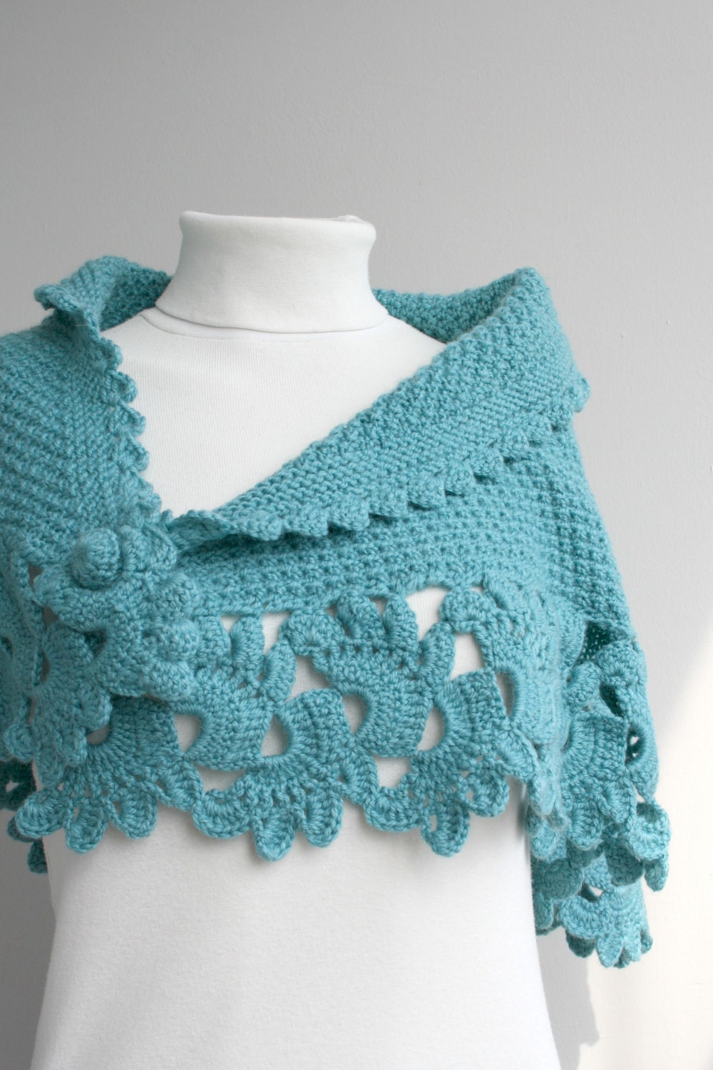 Free SHIPPING Turquoise  Capelet Shawl Handmade Gift under75 Mothers day Gift Winter Fashion