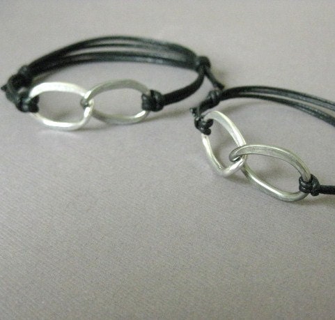 His and Hers Matching Hammered Aluminum Infinity Bracelets, Two Tone, Wedding Day, Anniversary, Birthday Gift, Adjustable Black cord