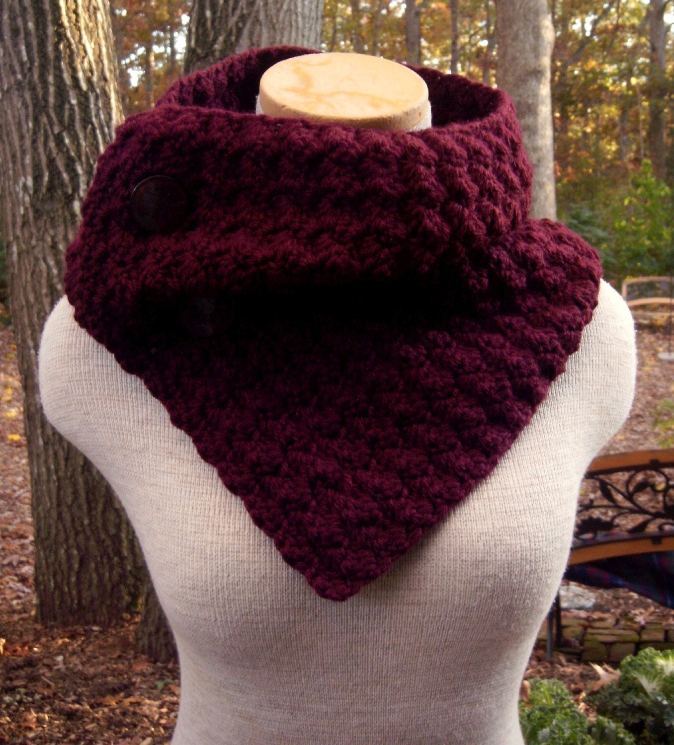 Burgundy Cowl Scarf Neckwarmer with Buttons