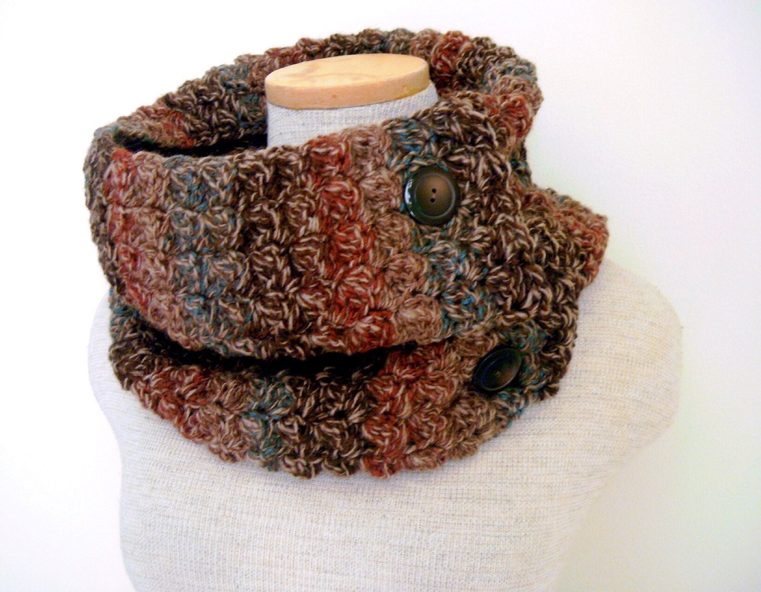 Button Up Cowl Scarf Neckwarmer - Wooded Trail