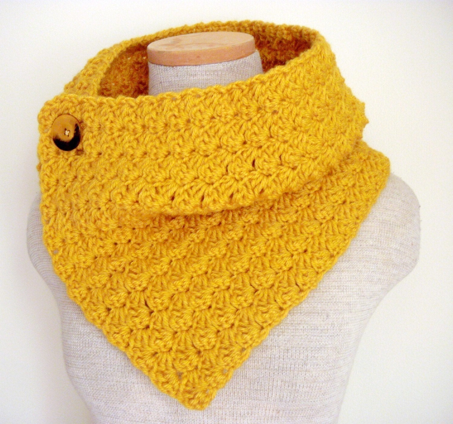 Yellow Mustard Cowl Scarf Neckwarmer with Vintage Buttons