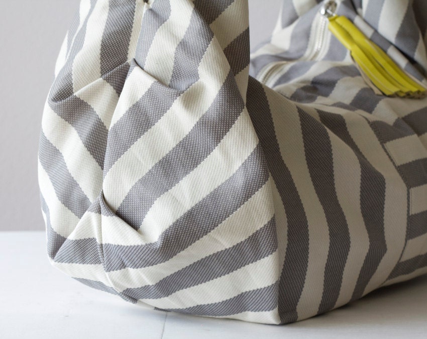 Kallia bag in stripe cotton and yellow leather