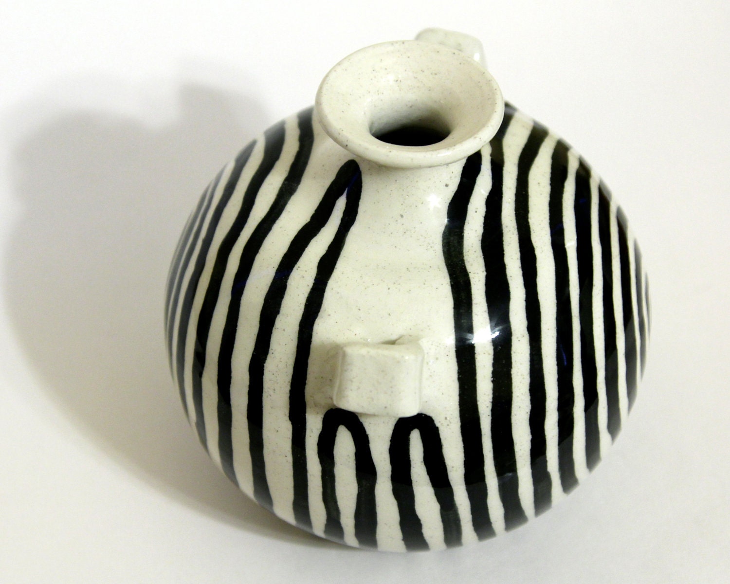 White Vase with Black Rings - Ceramic Pottery