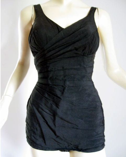 Vintage Swimsuit Draped PinUp Covergirl Bombshell Swim suit Catalina Black