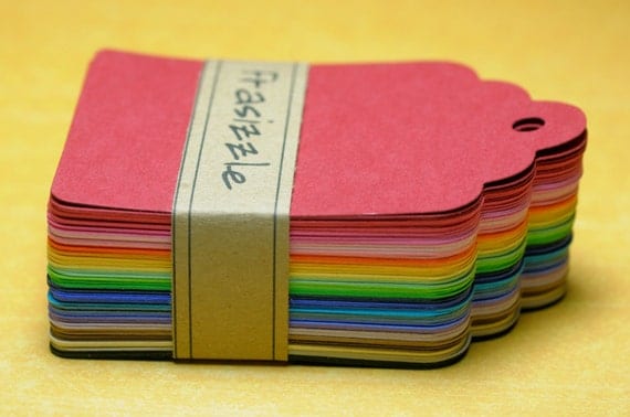 100 Paper Tags: Assorted Rainbow Gift Tags 2.25" x 3.5"