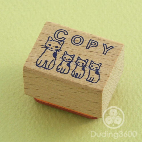 Japanese Cat Wooden Rubber Stamp - 4 Cats "COPY" - Pottering Cat