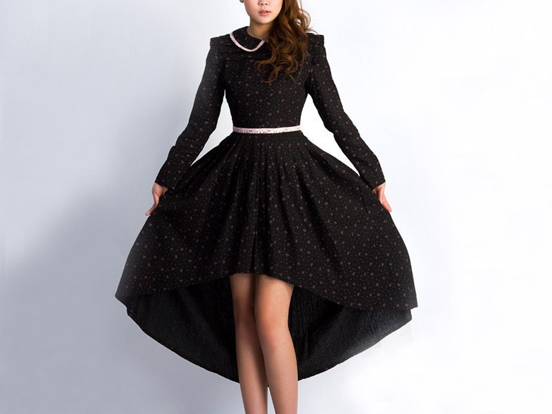 Black linen long dress bridesmaid dress(0039)