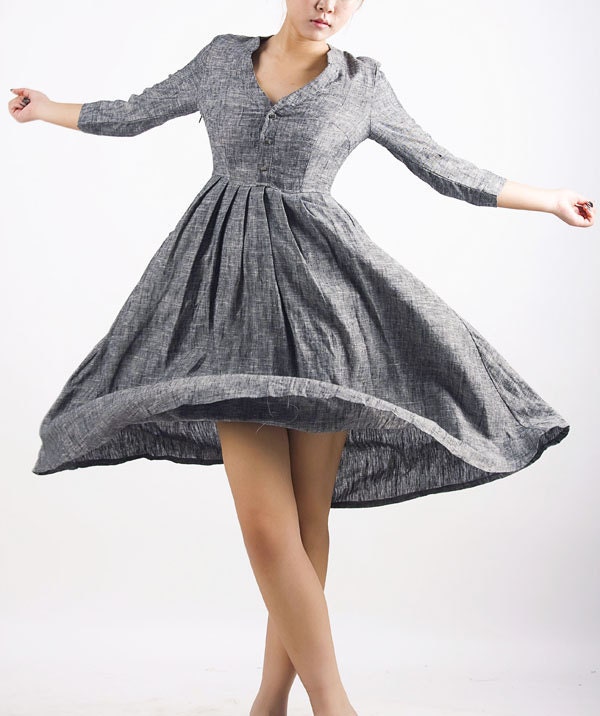 Grey dress/ linen dress (MM50)