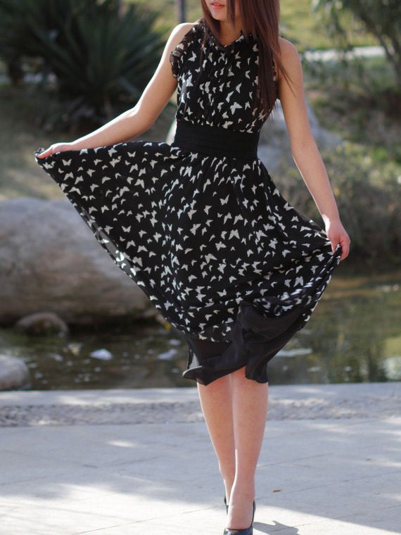 Chiffon dress with butterfly(E61171187)