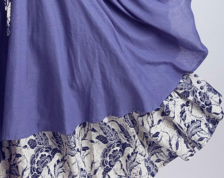 light blue floral linen maxi skirt dress (0096)
