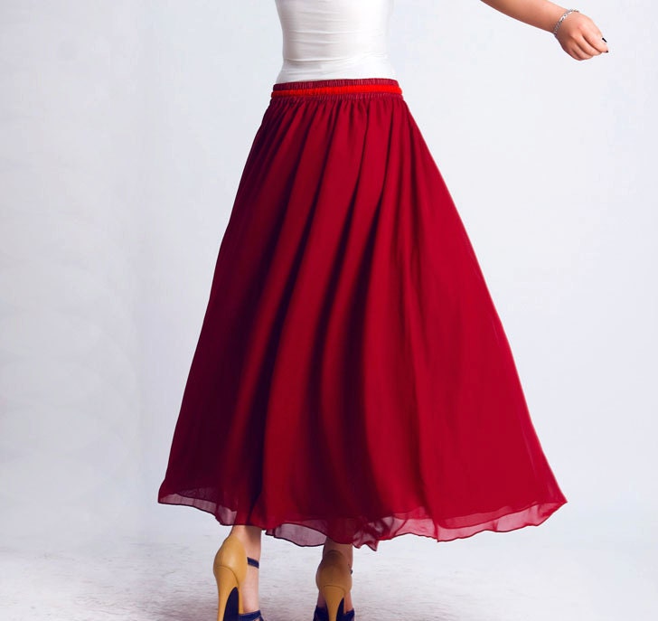 Dark red chiffon maxi dress (0127)