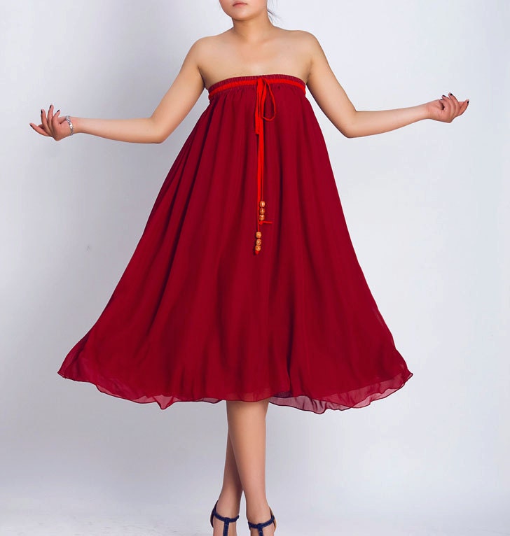 Dark red chiffon maxi dress (0127)