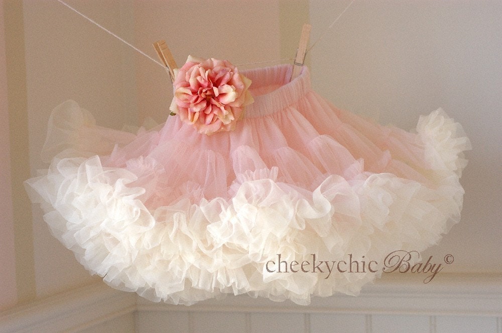 CheekychicBaby Blooming Petti- Vintage Pink and Buttercream Pettiskirt with Flower