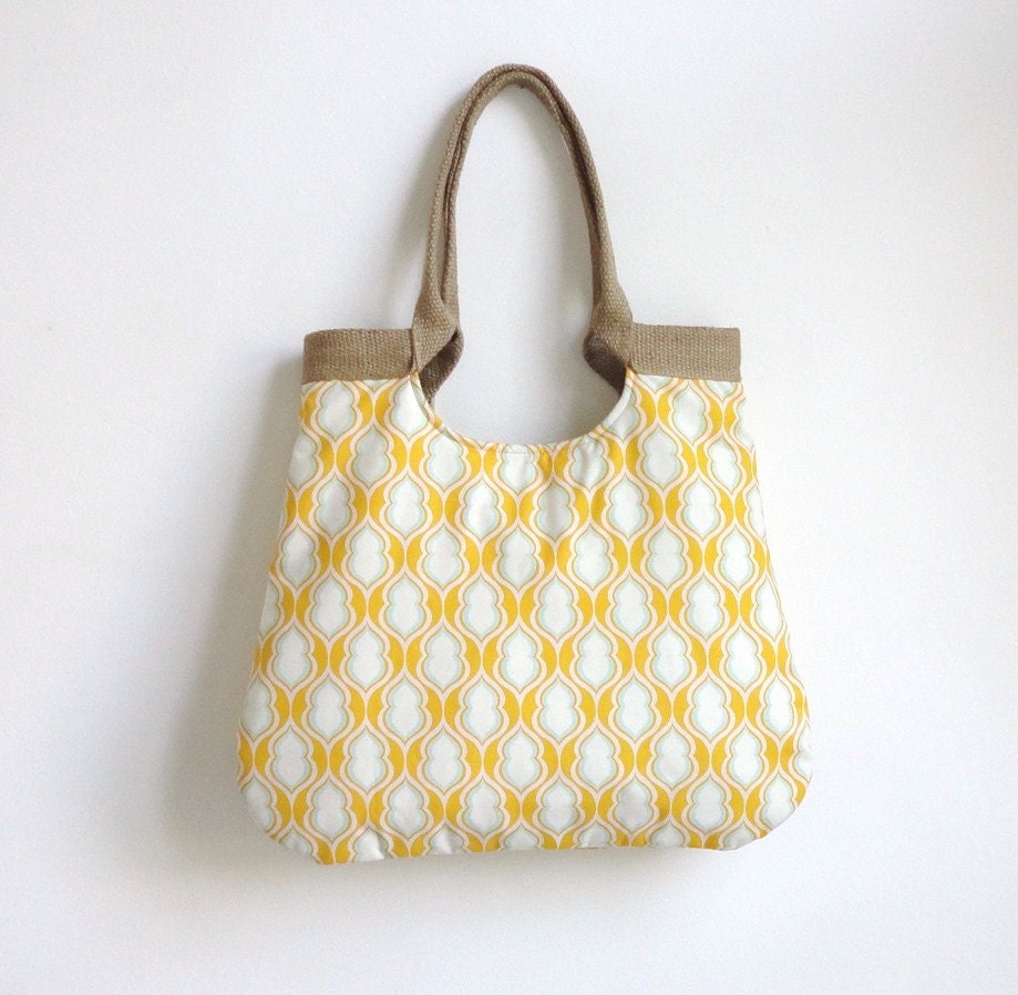Yellow/Burlap Tangerine fabric weekender tote bag Spring fashion