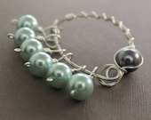 Shawl pin and stitch markers set in silver seafoam blue with black glass pearls