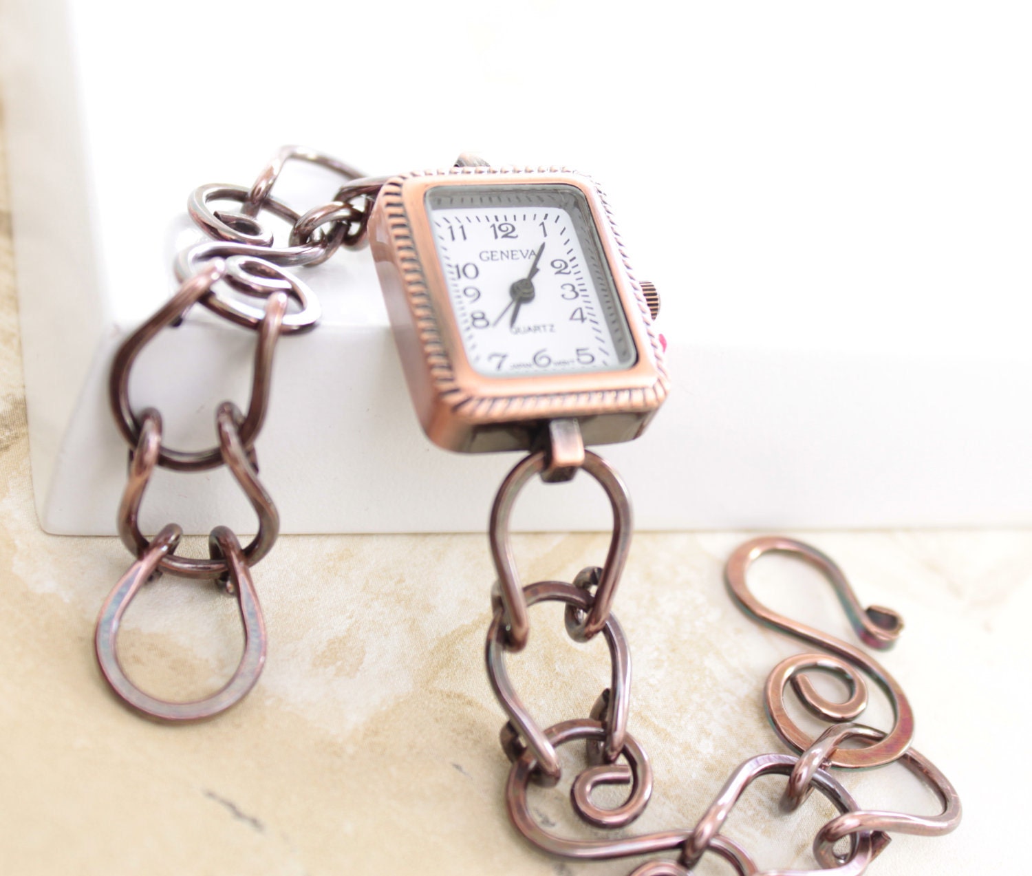 Artisan copper watch with bracelet - Geneva quartz watch