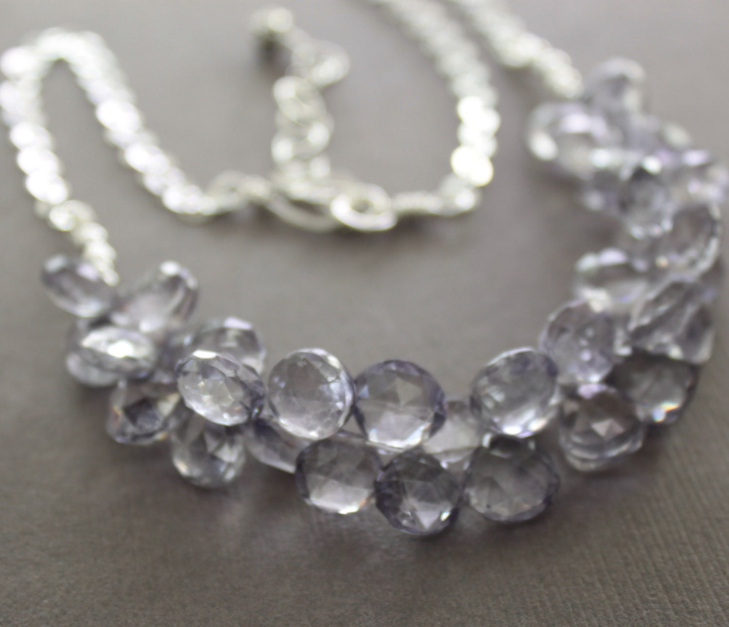 Blue mystic quartz stones strand sterling silver necklace on chain