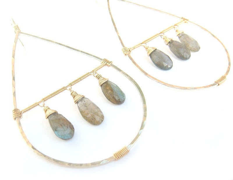 Teardrops Earrings -  Labradorite, Hammered Silver, Boho chic, Luxe Jewelry, Designer Jewelry, Statement Earrings